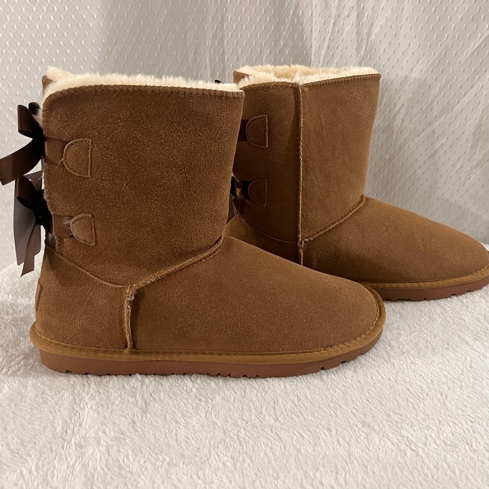 TF Star Cow Suede Upper Wool Fashion Bow Snow Boots Women's Size 11 (TF19004)